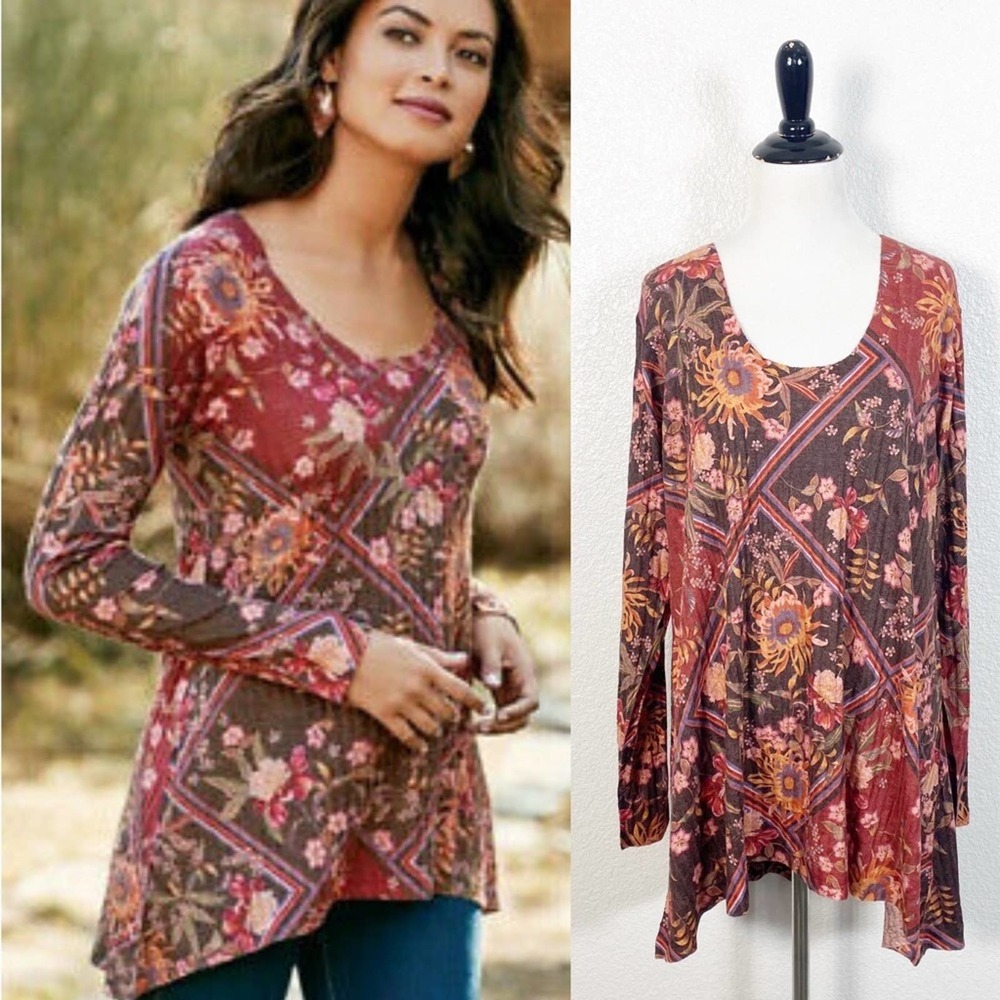 Soft Surroundings Rosewood Floral Patchwork Scoop Neck Tunic